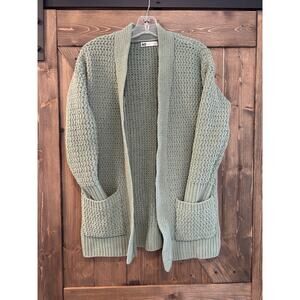 SO Open Front Chunky Knit Cardigan Womens Small Green Long Sleeve Sweater